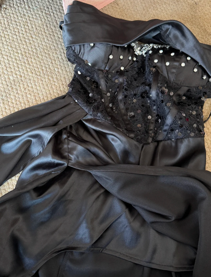 Beauty Prom Dress Black Spaghetti Straps Pleated Evening Dress Gala Dress cc5728