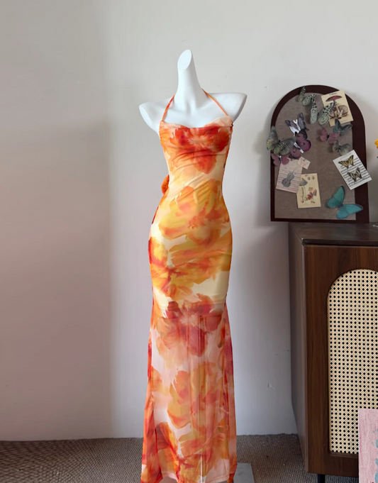 Stunning Prom Dress Halter Print Mermaid Evening Dress Gala Dress cc5729