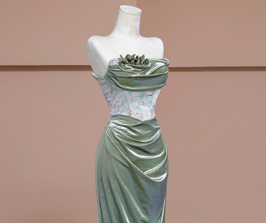 Sexy Green Strapless Pleats Prom Dress Mermaid Evneing Dress cc1602