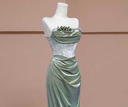 Sexy Green Strapless Pleats Prom Dress Mermaid Evneing Dress cc1602