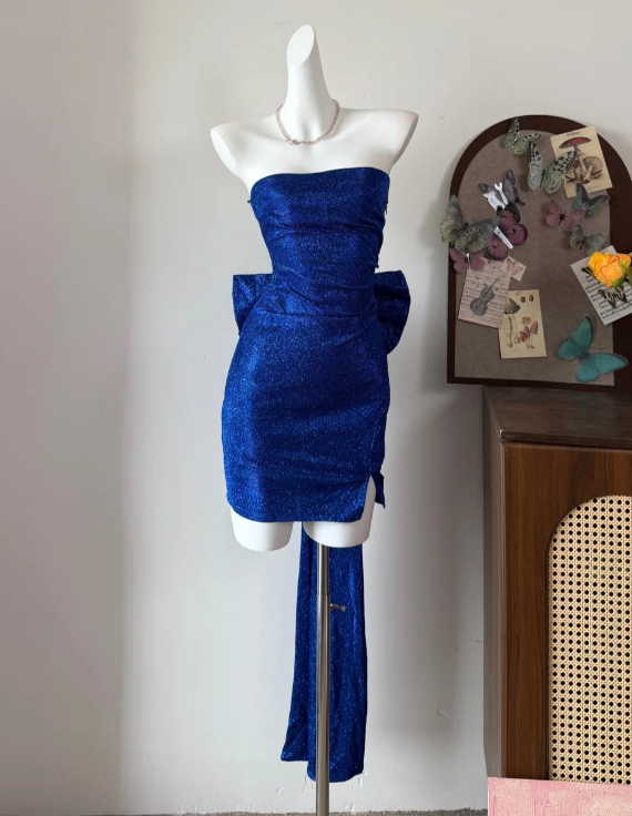 Beauty Homecoming Dress Blue A Line Strapless Birthday Party Dress Cocktail Dress cc5731
