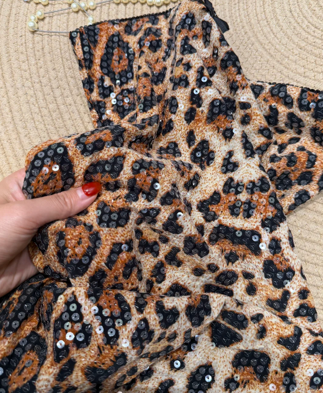 Sexy Prom Dress Strapless Leopard Print Sequins Evening Dress Gala Dress cc5732