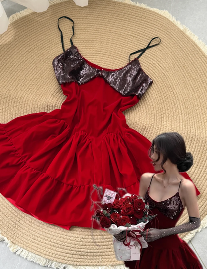 Stunning Homecoming Dress Red A Line Spaghetti Straps Sequins Birthday Party Dress Cocktail Dress cc5733