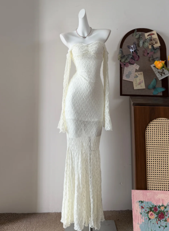 Elegant Prom Dress Strapless Lace Mermaid Evening Dress Gala Dress cc5734