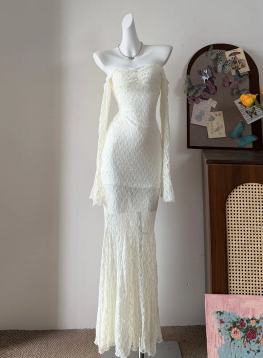 Elegant Prom Dress Strapless Lace Mermaid Evening Dress Gala Dress cc5734