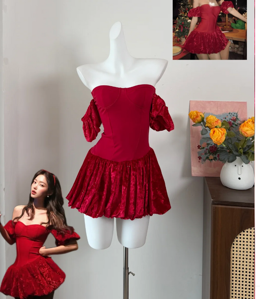 Beauty Homecoming Dress Red Off Shoulder Pleated Birthday Party Dress Cocktail Dress cc5737