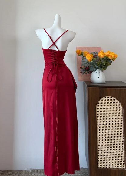 Sexy Prom Dress Red Spaghetti Straps Slit Long Evening Dress Gala Dress cc5738