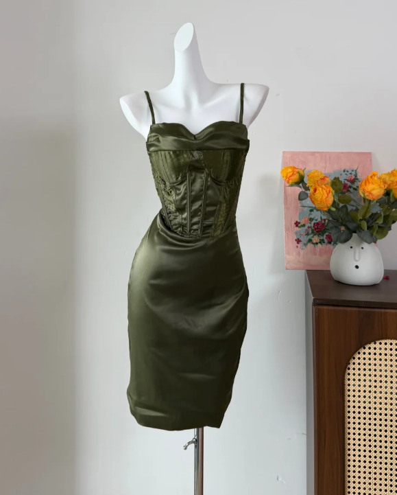 Elegant Homecoming Dress Dark Green Spaghetti Straps Birthday Party Dress Cocktail Dress cc5740