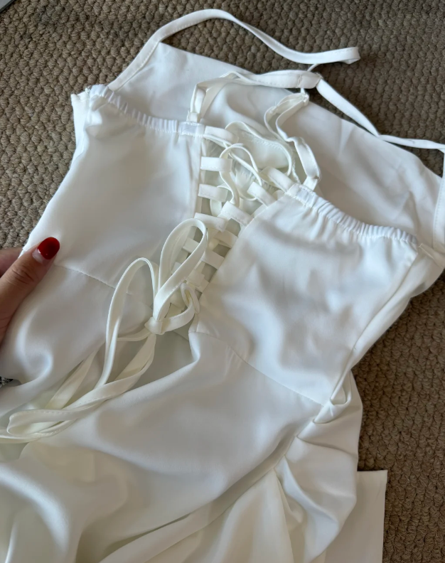 Elegant Prom Dress White Spaghetti Straps Chiffon Slit Long Evening Dress Gala Dress cc5744