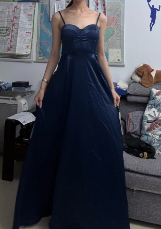 Elegant Prom Dress Nany Blue Spaghetti Straps Stain Long Evening Dress Gala Dress cc5745