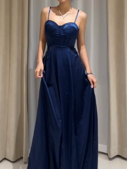 Elegant Prom Dress Nany Blue Spaghetti Straps Stain Long Evening Dress Gala Dress cc5745
