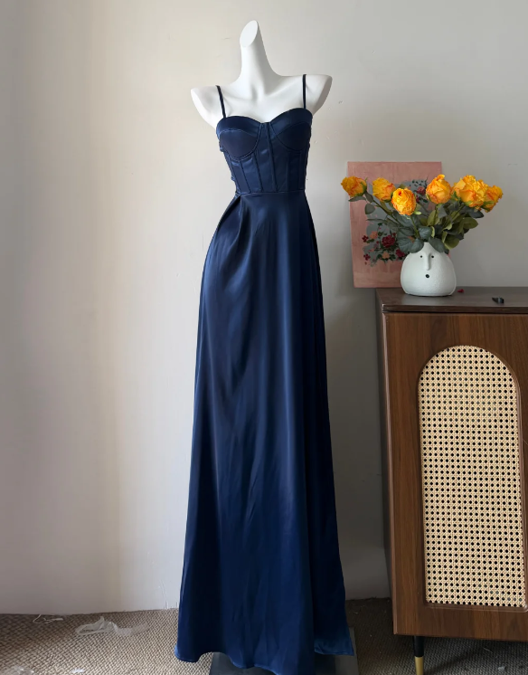 Elegant Prom Dress Nany Blue Spaghetti Straps Stain Long Evening Dress Gala Dress cc5745