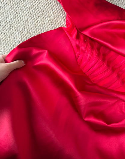 Chic Homecoming Dress Red One Shoulder Stain Slit Birthday Party Dress Cocktail Dress cc5746