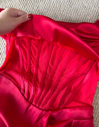 Chic Homecoming Dress Red One Shoulder Stain Slit Birthday Party Dress Cocktail Dress cc5746