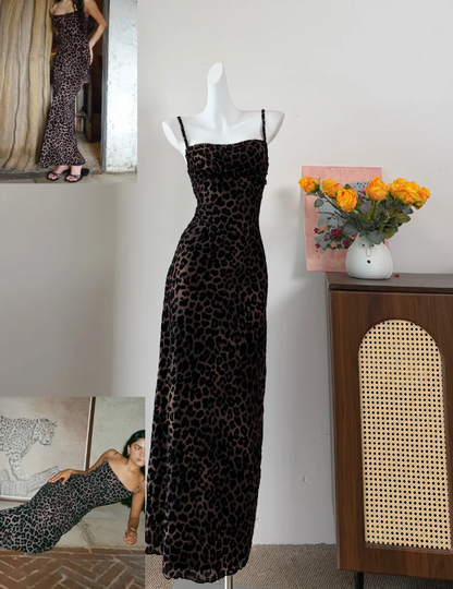 Fashion Prom Dress Spaghetti Straps Leopard Print Long Evening Dress Gala Dress cc5747