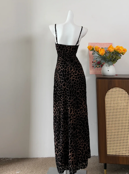 Fashion Prom Dress Spaghetti Straps Leopard Print Long Evening Dress Gala Dress cc5747