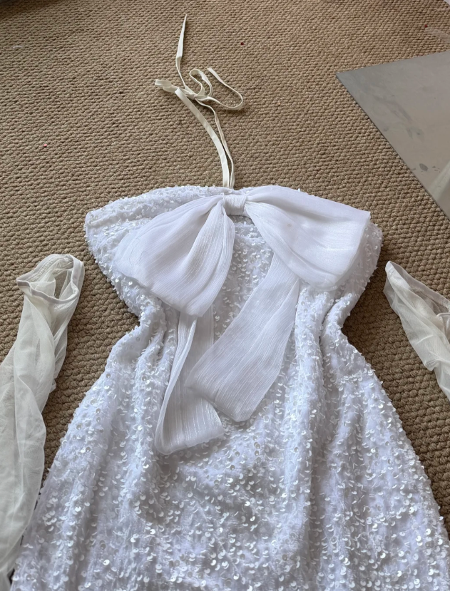 Stunning Homecoming Dress Halter White Beading Birthday Party Dress Cocktail Dress cc5748