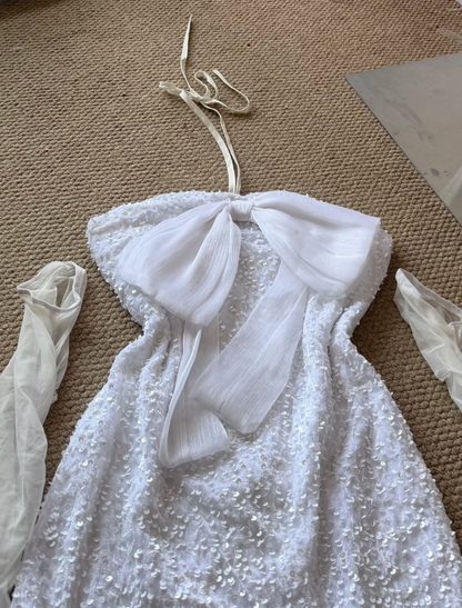 Stunning Homecoming Dress Halter White Beading Birthday Party Dress Cocktail Dress cc5748