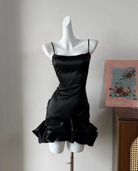 Elegant Homecoming Dress Stain Spaghetti Straps Black Pleated Birthday Party Dress Cocktail Dress cc5750