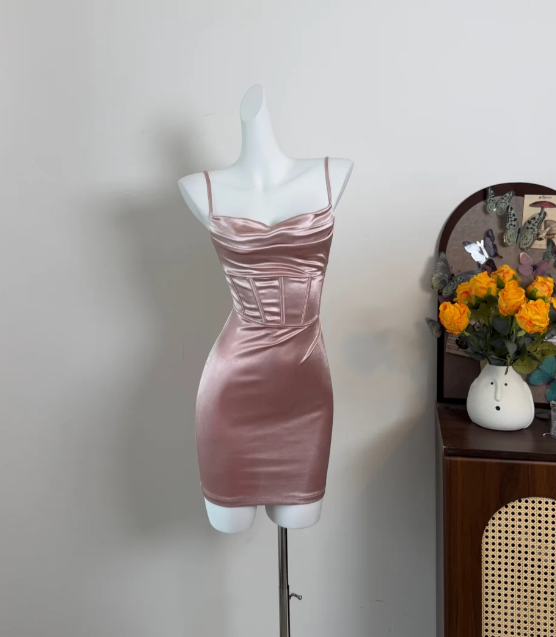 Beauty Homecoming Dress Pink Spaghetti Straps Stain Sheath Birthday Party Dress Cocktail Dress cc5752