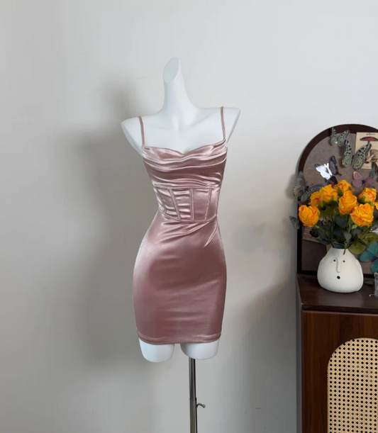 Beauty Homecoming Dress Pink Spaghetti Straps Stain Sheath Birthday Party Dress Cocktail Dress cc5752