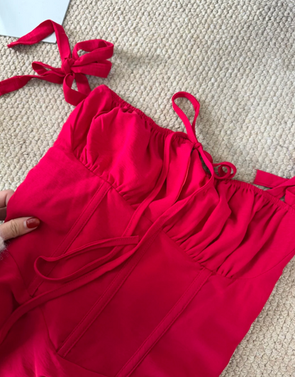 Charming Prom Dress Red Spaghetti Straps Pleated Gala Dress Long Evening Dress  cc5753