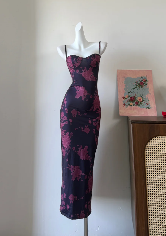 Elegant Prom Dress Spaghetti Straps Print Sheath Gala Dress Long Evening Dress  cc5754