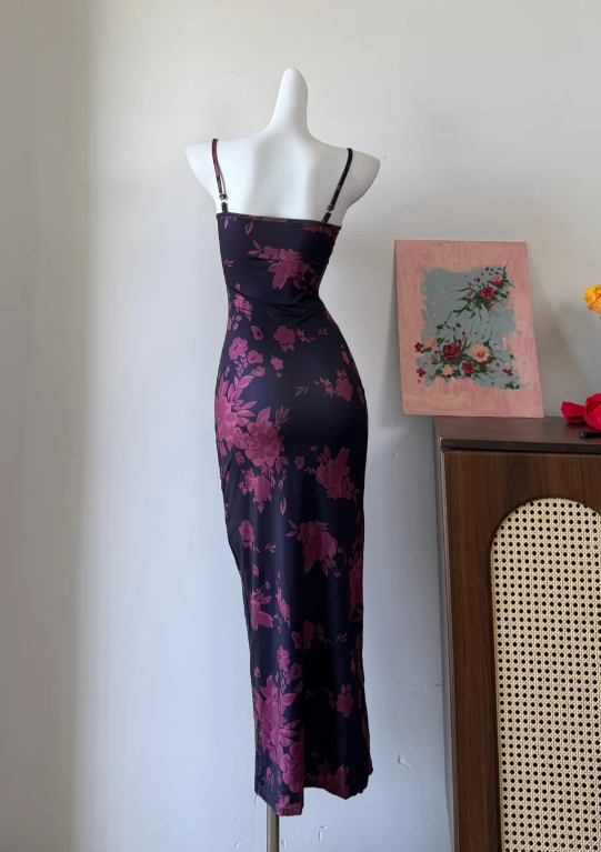 Elegant Prom Dress Spaghetti Straps Print Sheath Gala Dress Long Evening Dress  cc5754