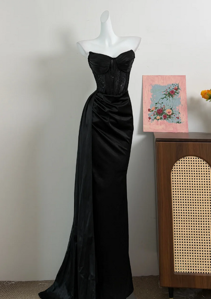 Charming Prom Dress Strapless Black Gala Dress Long Evening Dress  cc5755