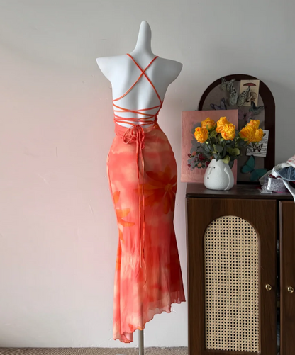Charming Prom Dress Halter Print Pleated Gala Dress Long Evening Dress  cc5760