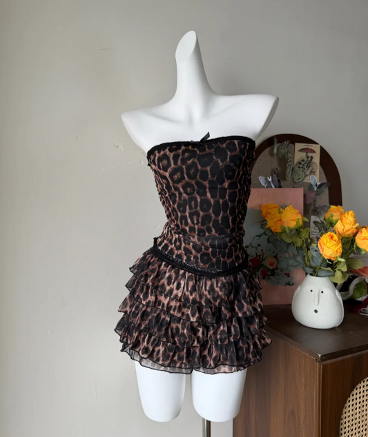 Sexy Homecoming Dress Strapless Leopard Print Birthday Party Dress Cocktail Dress cc5761