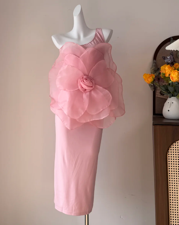 Sweet Prom Dress One Shoulder Flower Gala Dress Long Evening Dress  cc5764