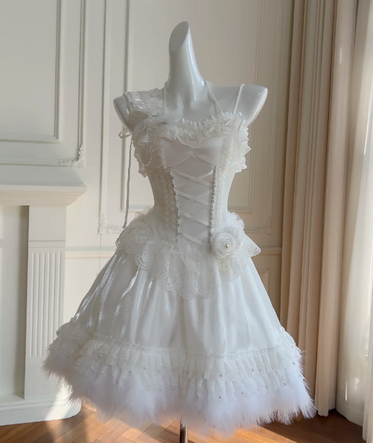 Charming Homecoming Dress A Line White Spaghetti Straps Lace Birthday Party Dress Cocktail Dress cc5770
