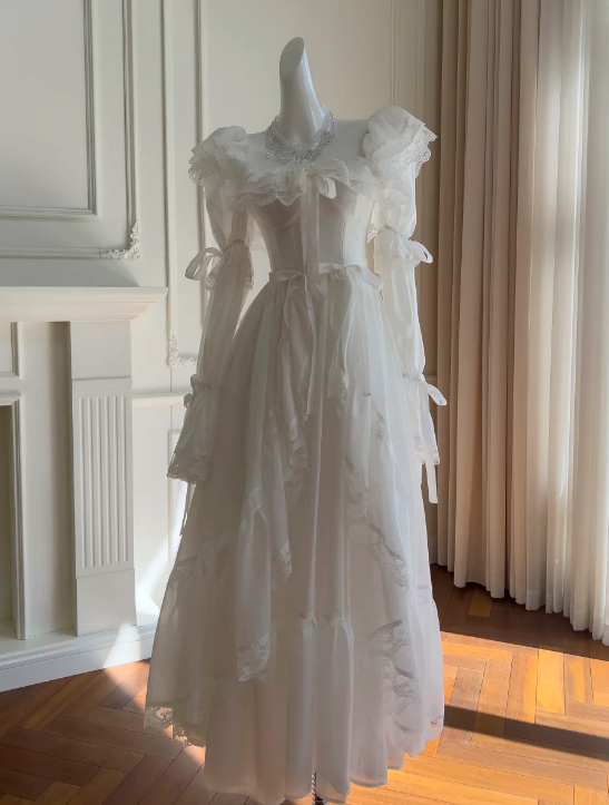 Charming Prom Dress White Square Neck Pleated Lace Gala Dress Long Evening Dress  cc5771
