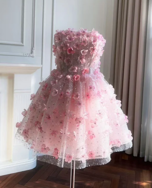 Stunning Homecoming Dress A Line Strapless Floral Birthday Party Dress Cocktail Dress cc5776