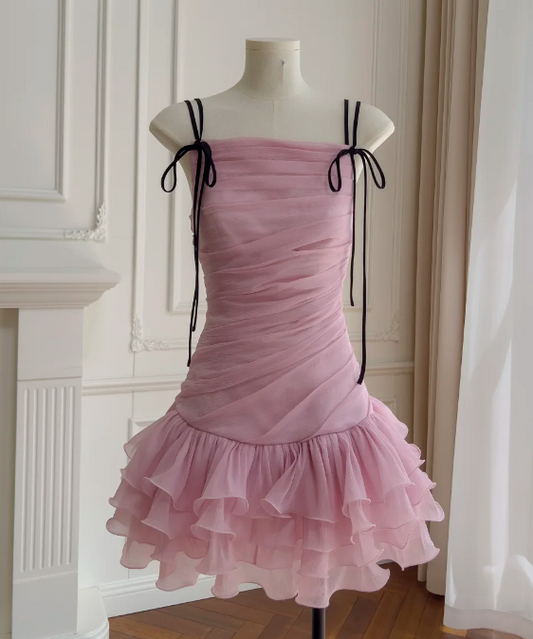 Stunning Homecoming Dress Chiffon Pink Spaghetti Straps Pleated Birthday Party Dress Cocktail Dress cc5782