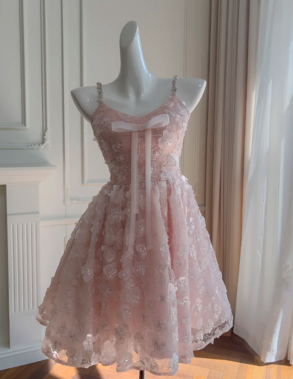 Sweet Homecoming Dress Spaghetti Straps Floral Birthday Party Dress Cocktail Dress cc5783