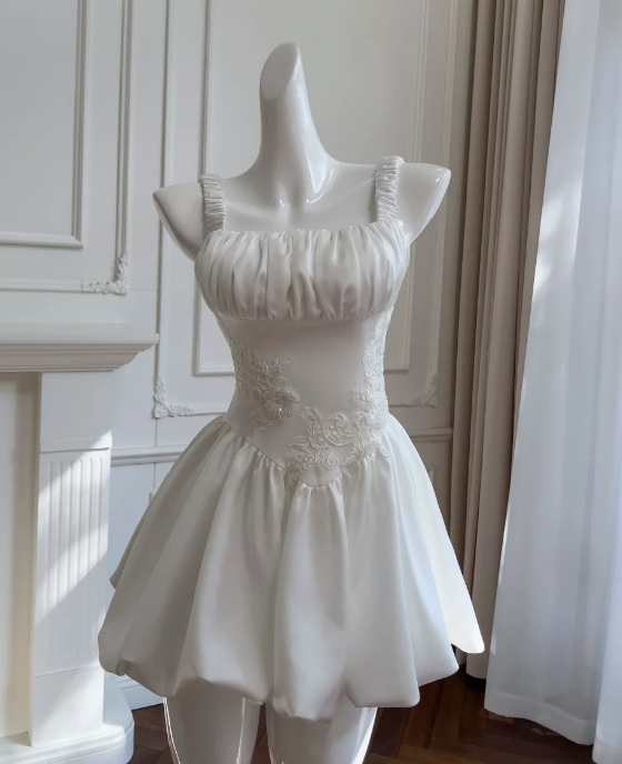 Beauty Homecoming Dress White Spaghetti Straps Pleated Birthday Party Dress Cocktail Dress cc5786