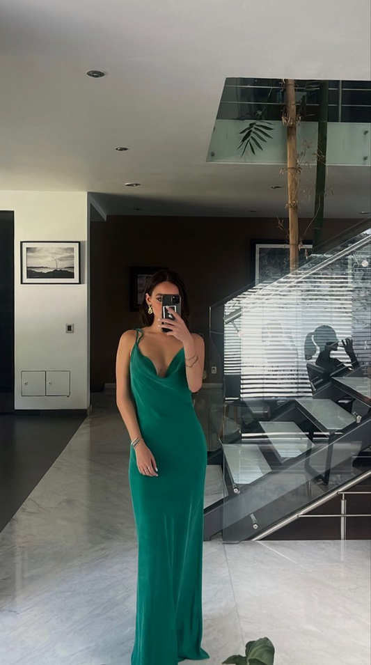 Vintage Spaghetti Straps Green Backless Prom Dress Long Party Evening Gown  cc2353