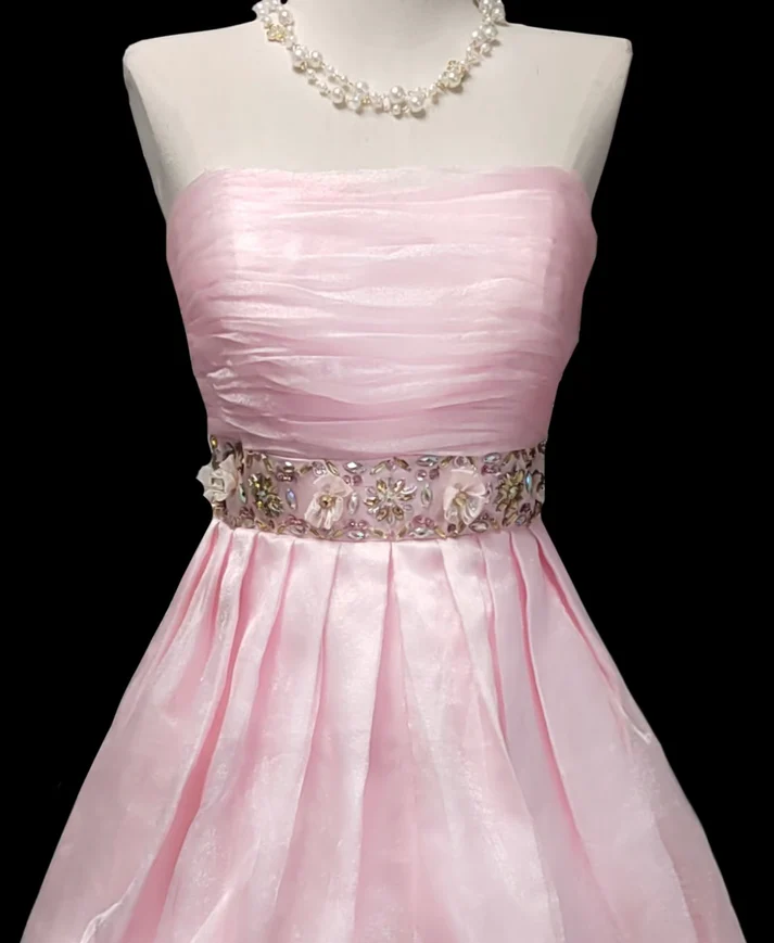 Unique Pink Strapless Tulle Beaded A Line Short Homecoming Dress 16th Birthday Outfits cc3452