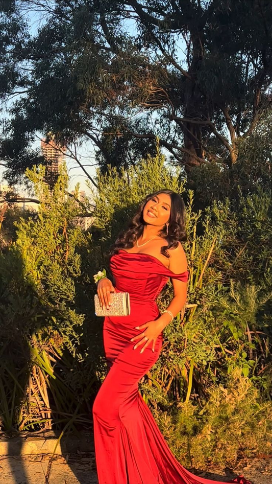 Elegant Red Off The Shoulder Mermaid Evening Dress,Long Prom Party Dress cc2699
