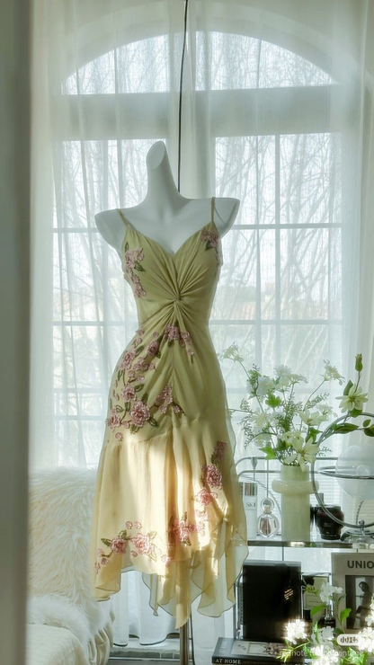 Fashion Spaghetti Straps Appliques Beaded Green Chiffon Homecoming Dress Graduation Dress cc3036