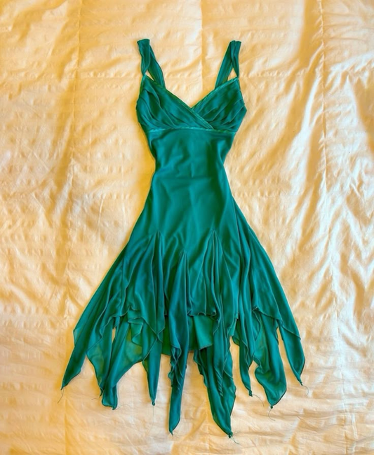 Vintage Green Chiffon Ruffles A Line Cocktail Dress Short Party Dress cc3046
