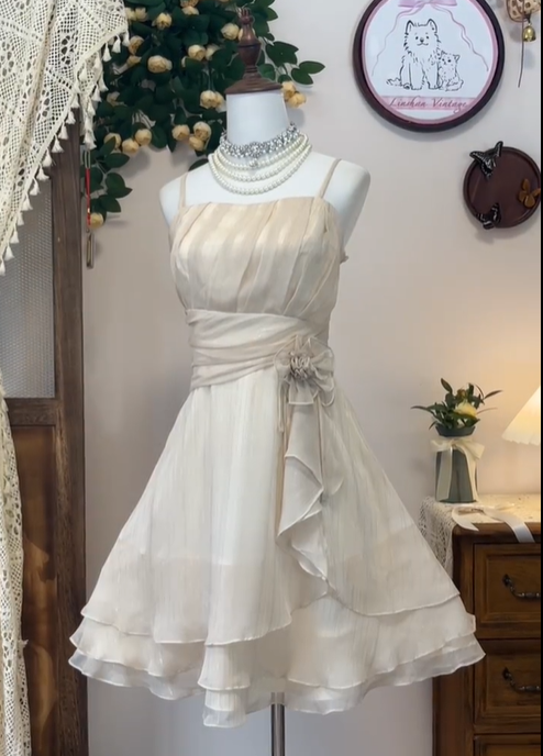 Classy Light Champagne Chiffon A Line Grade Homecoming Dress Mini Party Dress cc3107