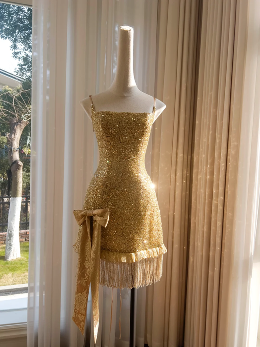 Sparkly Gold Sequin Sheath Cocktail Dress Short Graduation Homecoming Dress cc3169