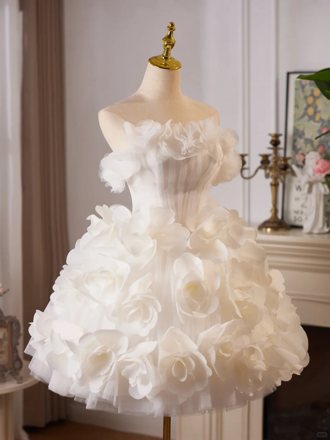 Gorgeous White Strapless Tulle 3D Flowers A Line 18th Birthday Outfits Short Homecoming Dress cc3421