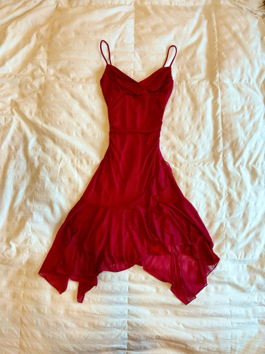 Charming Spaghetti Straps Red Chiffon Homecoming Dress cc3050