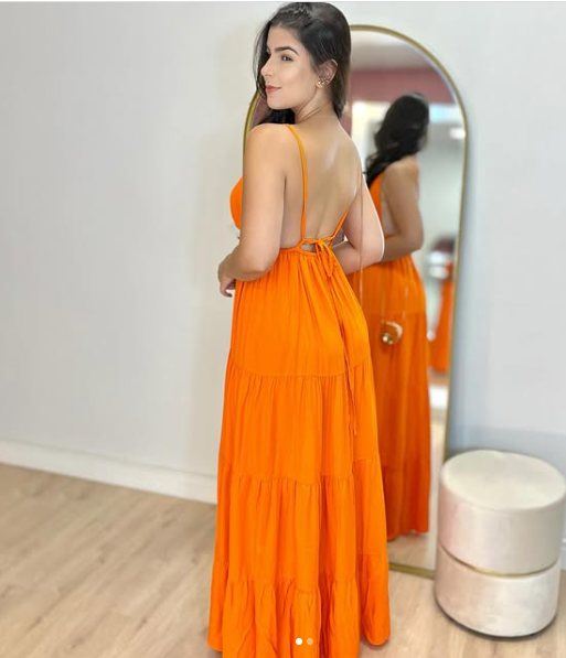 A-line V Neck Orange Chiffon Prom Dress,Orange Beach Dress cc523