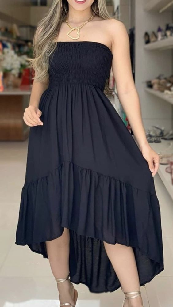 Black Strapless A-line Party Dress,Summer Beach Dress cc1297