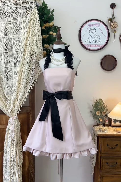 Cute Pink Satin A Line Ruffle Homecoming Dress Halter Cocktail Dress cc3086